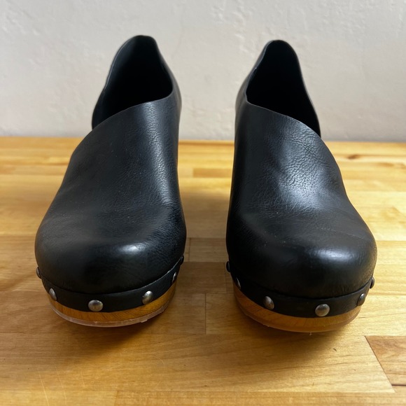 Korks Arielle Kork Ease Black Leather Wood Heel Clogs D'Orsay Shoes Size 9 - Picture 4 of 10